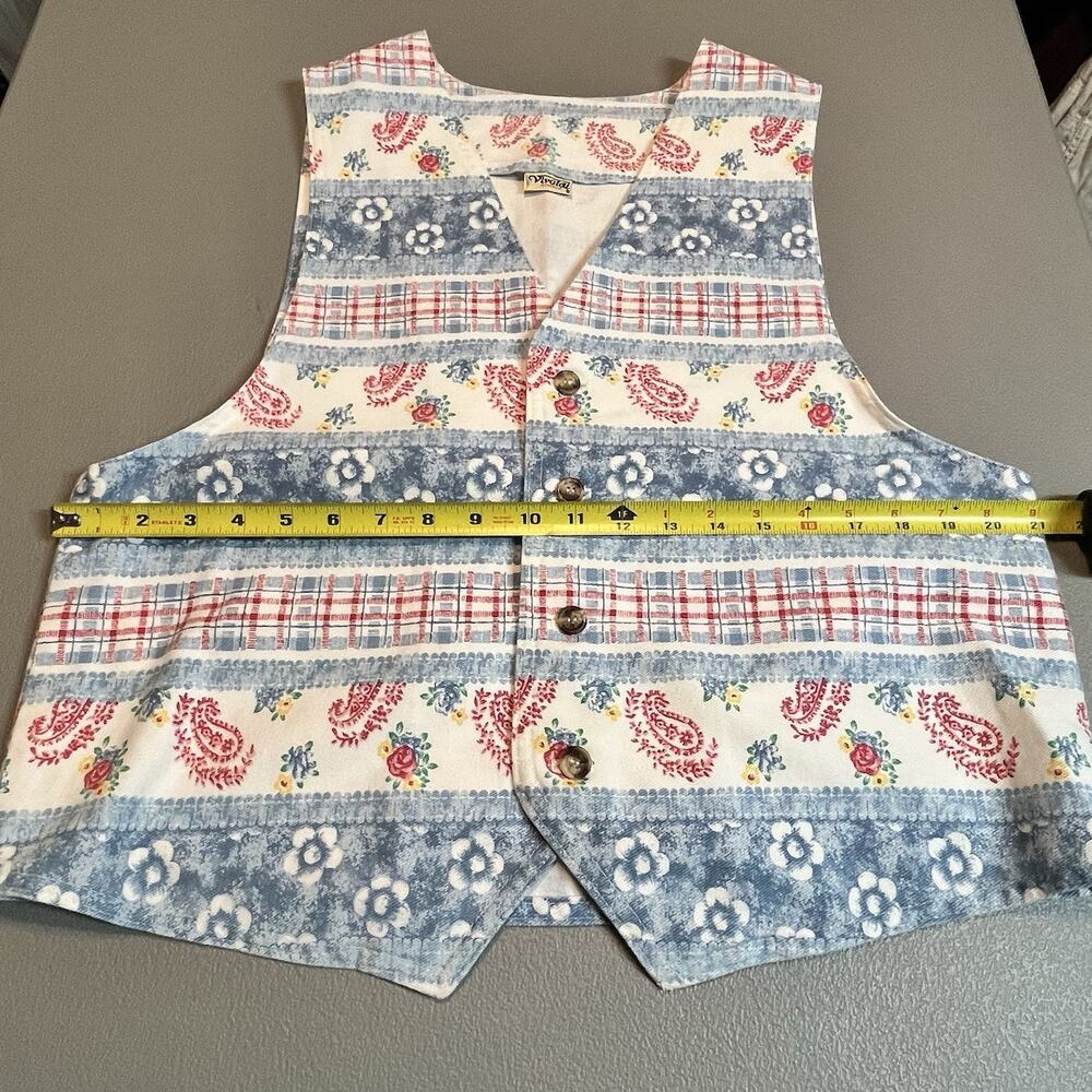 Vintage 80s 90s Momcore Floral Denim Vest Womens XL Boho Grannycore Vivaldi - Picture 5 of 8